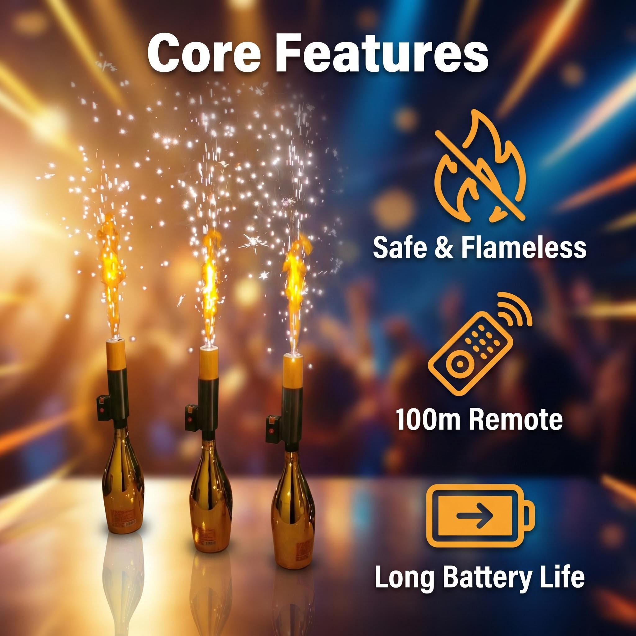 Champagne Shaped Electronic Cold Spark Machine Remote Control Stage Effect Tool For Wedding Bar Event Party