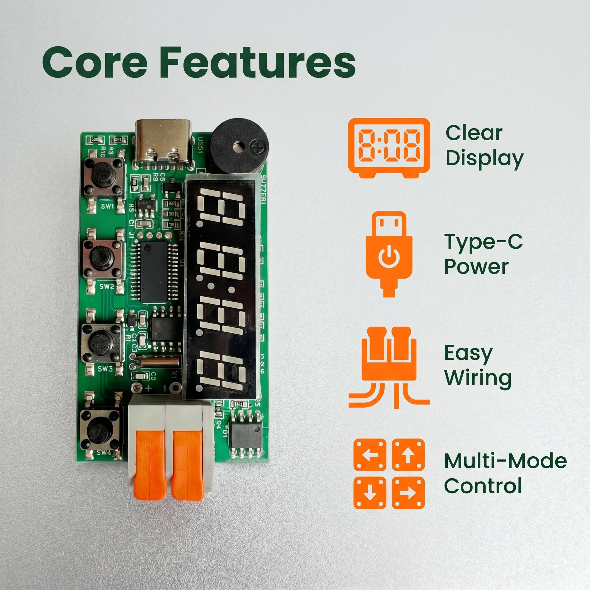 Digital Display Delay Time Controller Module Timing Relay Board Type-C Power Supply with Buzzer Alert for Industrial Automation Smart Home DIY Projects